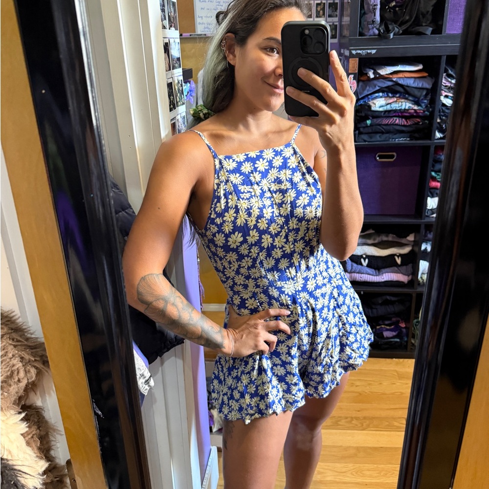 LF Blue and White Floral Romper